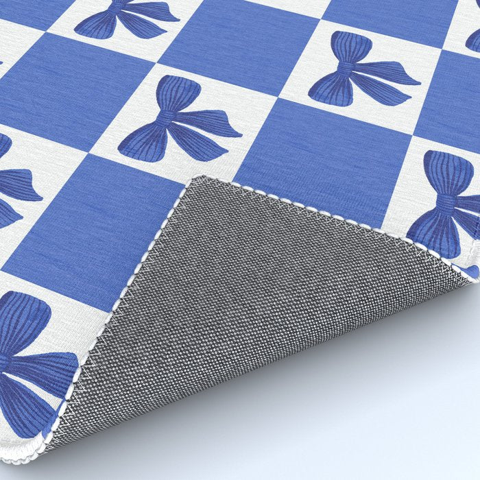 Elegant Blue Bow Checkerboard Pattern - Perfect for Winter and Holiday Themes Rug Gallery Image 4