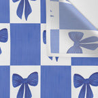 Elegant Blue Bow Checkerboard Pattern - Perfect for Winter and Holiday Themes Wall Tapestry Gallery Image 3