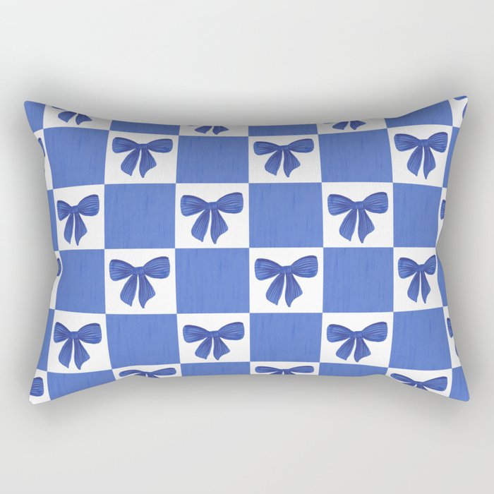 Elegant Blue Bow Checkerboard Pattern - Perfect for Winter and Holiday Themes Rectangular Pillow Gallery Image 2