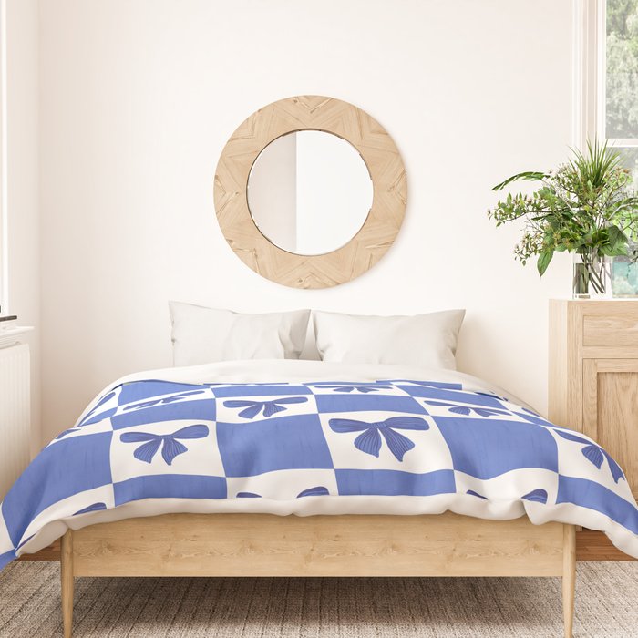 Elegant Blue Bow Checkerboard Pattern - Perfect for Winter and Holiday Themes Duvet Cover Gallery Image 3