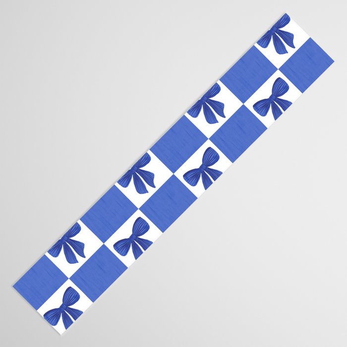 Elegant Blue Bow Checkerboard Pattern - Perfect for Winter and Holiday Themes Table Runner Gallery Image 3