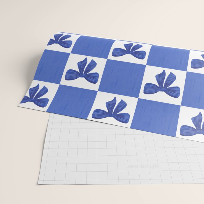 Elegant Blue Bow Checkerboard Pattern - Perfect for Winter and Holiday Themes Wrapping Paper Gallery Image 2