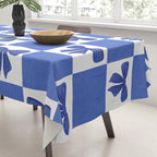 Elegant Blue Bow Checkerboard Pattern - Perfect for Winter and Holiday Themes Tablecloth Gallery Image 3