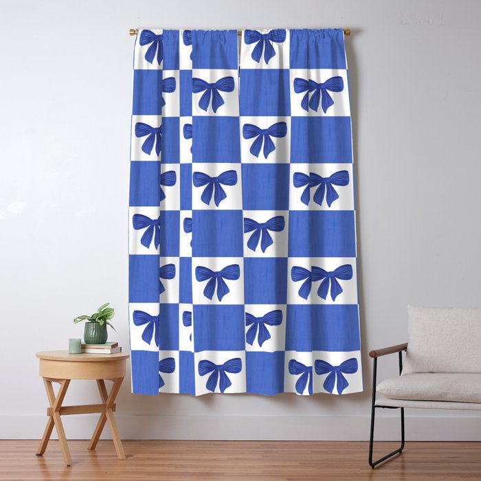Elegant Blue Bow Checkerboard Pattern - Perfect for Winter and Holiday Themes Window Curtain Gallery Image 5