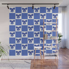 Elegant Blue Bow Checkerboard Pattern - Perfect for Winter and Holiday Themes Wall Mural Gallery Image 1
