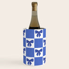 Elegant Blue Bow Checkerboard Pattern - Perfect for Winter and Holiday Themes Wine Chiller Gallery Image 1