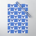 Elegant Blue Bow Checkerboard Pattern - Perfect for Winter and Holiday Themes Wrapping Paper Gallery Image 1