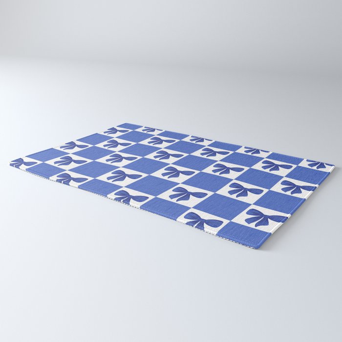 Elegant Blue Bow Checkerboard Pattern - Perfect for Winter and Holiday Themes Rug Gallery Image 3