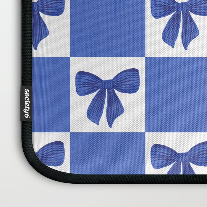 Elegant Blue Bow Checkerboard Pattern - Perfect for Winter and Holiday Themes Laptop Sleeve Gallery Image 3