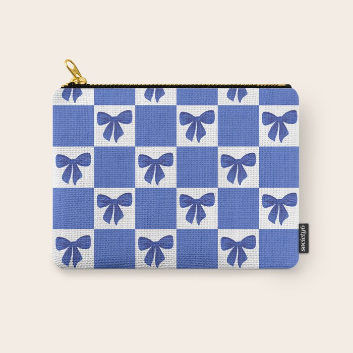 Elegant Blue Bow Checkerboard Pattern - Perfect for Winter and Holiday Themes Carry All Pouch Gallery Image 1