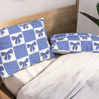 Elegant Blue Bow Checkerboard Pattern - Perfect for Winter and Holiday Themes Pillow Sham Gallery Image 2
