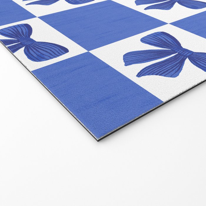 Elegant Blue Bow Checkerboard Pattern - Perfect for Winter and Holiday Themes Welcome Mat Gallery Image 2