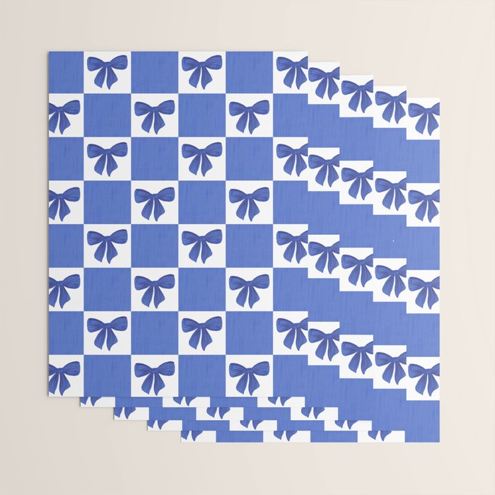 Elegant Blue Bow Checkerboard Pattern - Perfect for Winter and Holiday Themes Wrapping Paper Gallery Image 3
