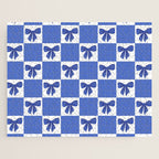 Elegant Blue Bow Checkerboard Pattern - Perfect for Winter and Holiday Themes Jigsaw Puzzle Gallery Image 1