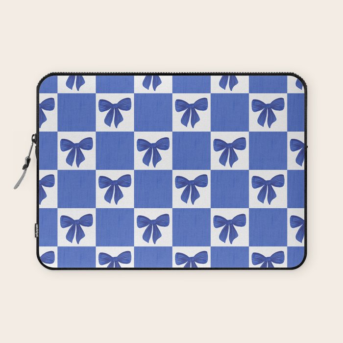 Elegant Blue Bow Checkerboard Pattern - Perfect for Winter and Holiday Themes Laptop Sleeve Gallery Image 1