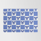 Elegant Blue Bow Checkerboard Pattern - Perfect for Winter and Holiday Themes Rug Gallery Image 2