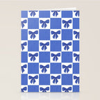 Elegant Blue Bow Checkerboard Pattern - Perfect for Winter and Holiday Themes Stationery Card Gallery Image 2