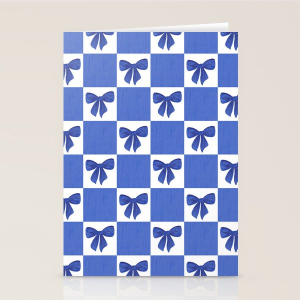Elegant Blue Bow Checkerboard Pattern - Perfect for Winter and Holiday Themes Stationery Card Gallery Image 2
