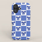 Elegant Blue Bow Checkerboard Pattern - Perfect for Winter and Holiday Themes iPhone Case Gallery Image 1
