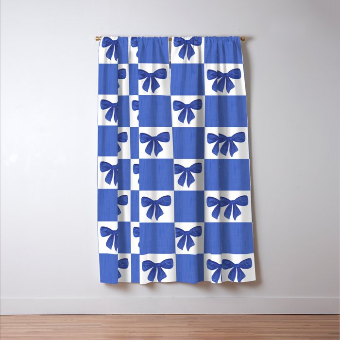 Elegant Blue Bow Checkerboard Pattern - Perfect for Winter and Holiday Themes Window Curtain Gallery Image 3