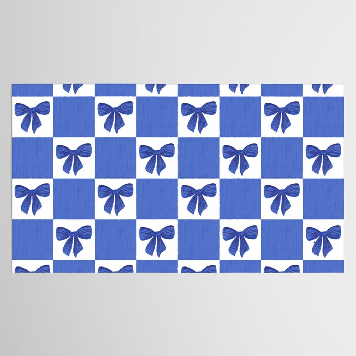 Elegant Blue Bow Checkerboard Pattern - Perfect for Winter and Holiday Themes Tablecloth Gallery Image 2
