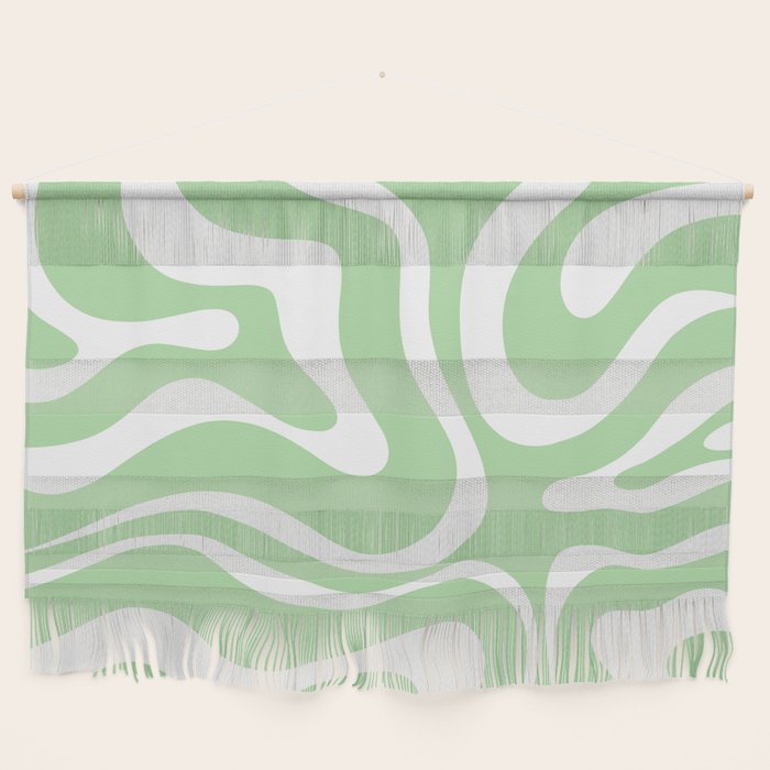 Modern Retro Liquid Swirl Abstract Pattern in Light Matcha Tea Green and White Wall Hanging Gallery Image 1