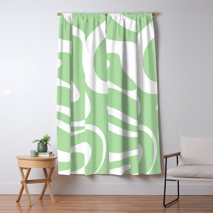 Modern Retro Liquid Swirl Abstract Pattern in Light Matcha Tea Green and White Window Curtain Gallery Image 1