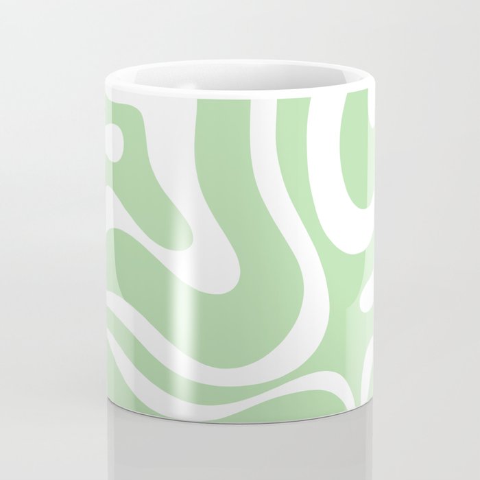 Modern Retro Liquid Swirl Abstract Pattern in Light Matcha Tea Green and White Coffee Mug Gallery Image 4