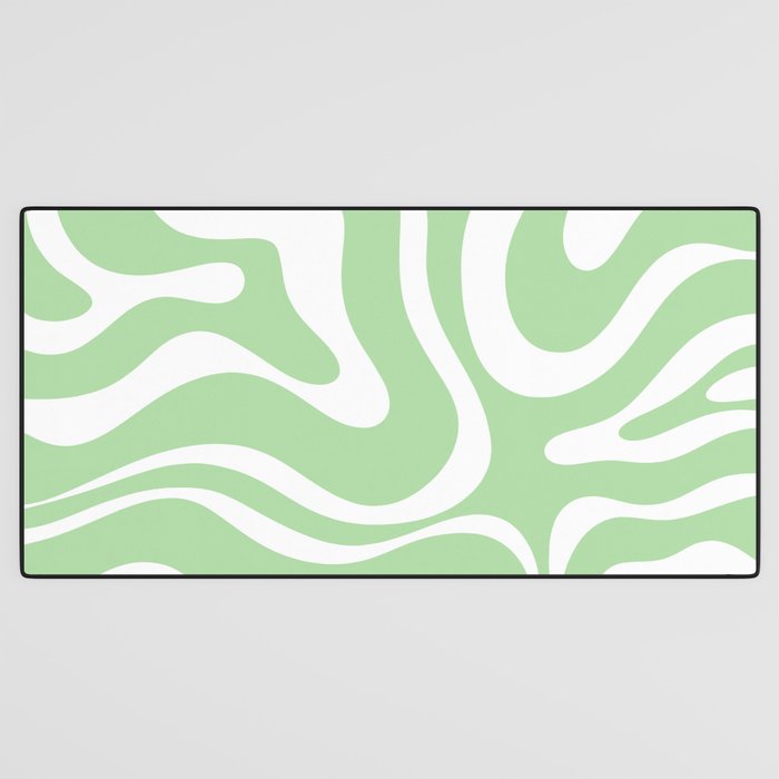 Modern Retro Liquid Swirl Abstract Pattern in Light Matcha Tea Green and White Desk Mat Gallery Image 3