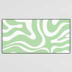 Modern Retro Liquid Swirl Abstract Pattern in Light Matcha Tea Green and White Desk Mat Gallery Image 3
