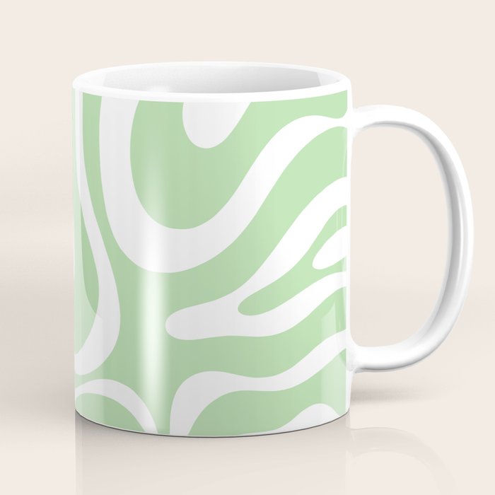 Modern Retro Liquid Swirl Abstract Pattern in Light Matcha Tea Green and White Coffee Mug Gallery Image 1