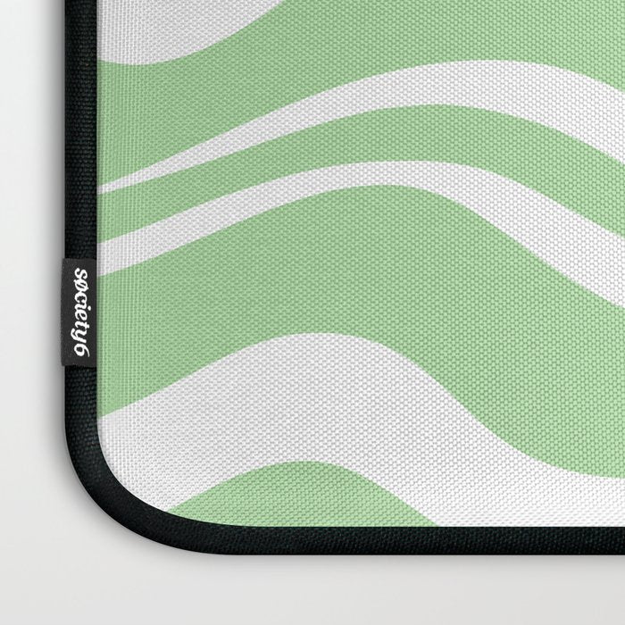 Modern Retro Liquid Swirl Abstract Pattern in Light Matcha Tea Green and White Laptop Sleeve Gallery Image 3