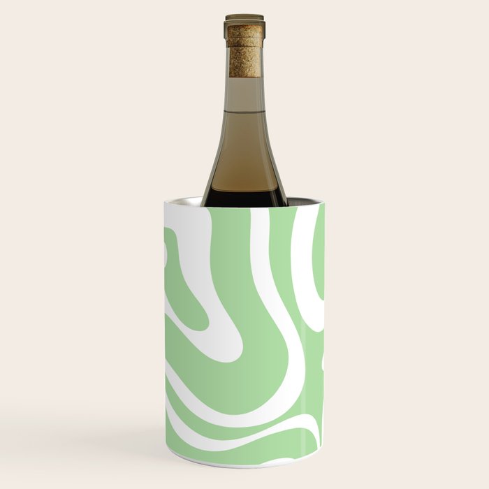 Modern Retro Liquid Swirl Abstract Pattern in Light Matcha Tea Green and White Wine Chiller Gallery Image 1