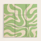 Modern Retro Liquid Swirl Abstract Pattern in Light Matcha Tea Green and White Wood Wall Art Gallery Image 1