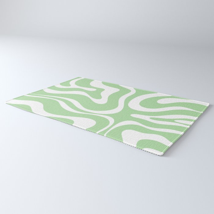 Modern Retro Liquid Swirl Abstract Pattern in Light Matcha Tea Green and White Rug Gallery Image 3