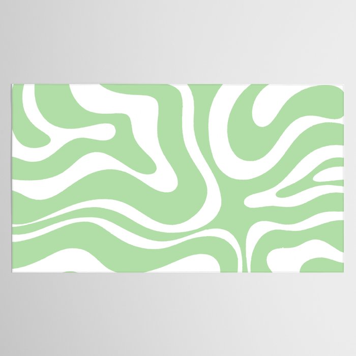 Modern Retro Liquid Swirl Abstract Pattern in Light Matcha Tea Green and White Tablecloth Gallery Image 2