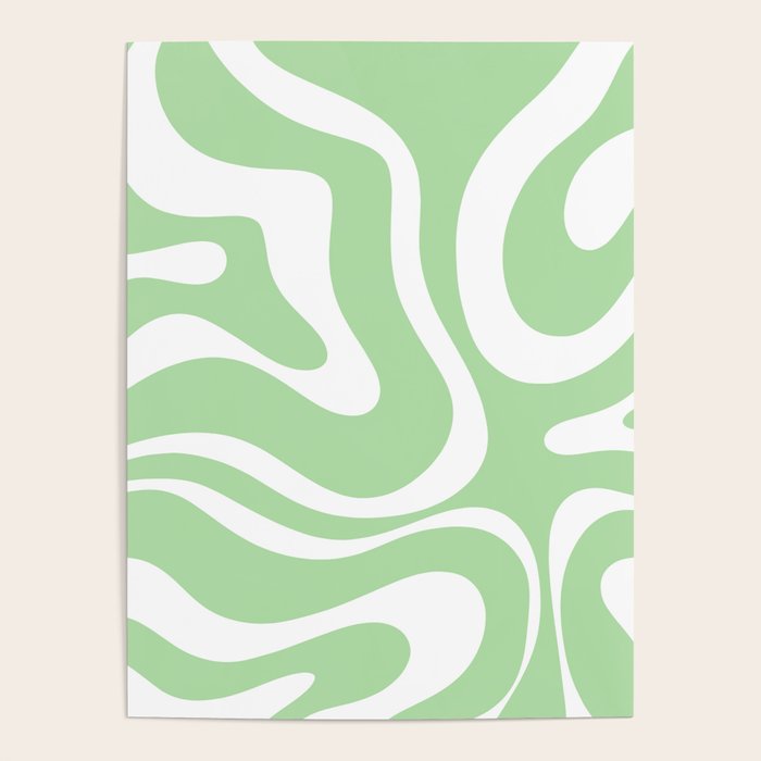 Modern Retro Liquid Swirl Abstract Pattern in Light Matcha Tea Green and White Poster Gallery Image 4