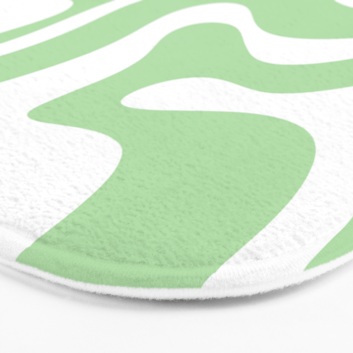 Modern Retro Liquid Swirl Abstract Pattern in Light Matcha Tea Green and White Bath Mat Gallery Image 3