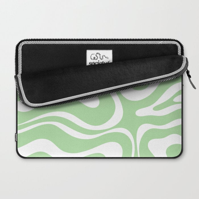 Modern Retro Liquid Swirl Abstract Pattern in Light Matcha Tea Green and White Laptop Sleeve Gallery Image 2