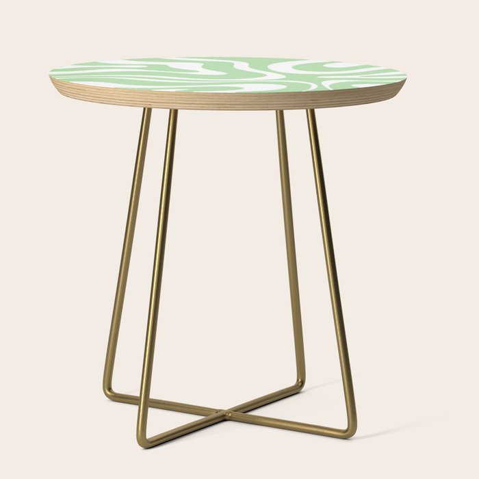 Modern Retro Liquid Swirl Abstract Pattern in Light Matcha Tea Green and White Side Table Gallery Image 1