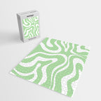 Modern Retro Liquid Swirl Abstract Pattern in Light Matcha Tea Green and White Jigsaw Puzzle Gallery Image 2