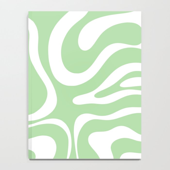 Modern Retro Liquid Swirl Abstract Pattern in Light Matcha Tea Green and White Notebook Gallery Image 4