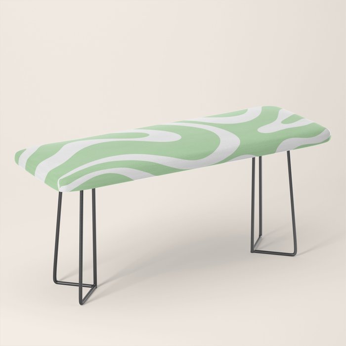 Modern Retro Liquid Swirl Abstract Pattern in Light Matcha Tea Green and White Bench Gallery Image 1
