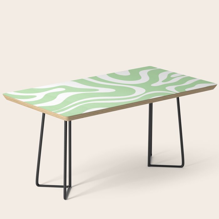 Modern Retro Liquid Swirl Abstract Pattern in Light Matcha Tea Green and White Coffee Table Gallery Image 1