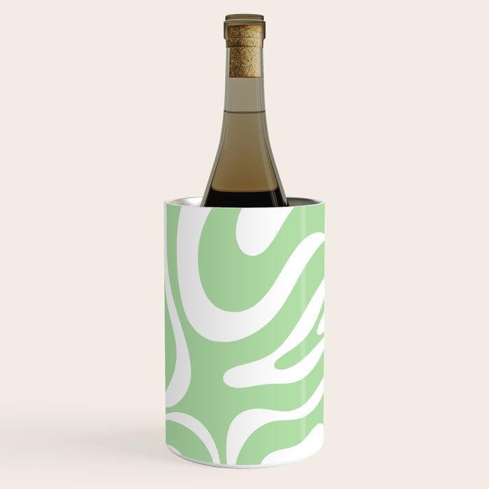 Modern Retro Liquid Swirl Abstract Pattern in Light Matcha Tea Green and White Wine Chiller Gallery Image 3