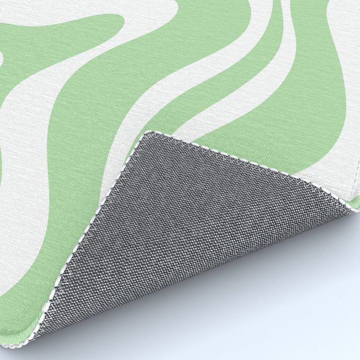 Modern Retro Liquid Swirl Abstract Pattern in Light Matcha Tea Green and White Rug Gallery Image 4