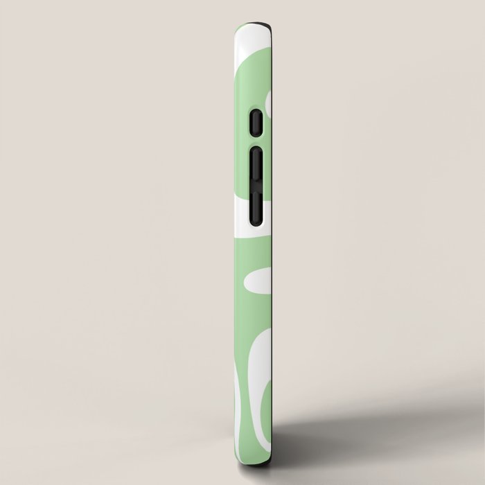 Modern Retro Liquid Swirl Abstract Pattern in Light Matcha Tea Green and White iPhone Case Gallery Image 2