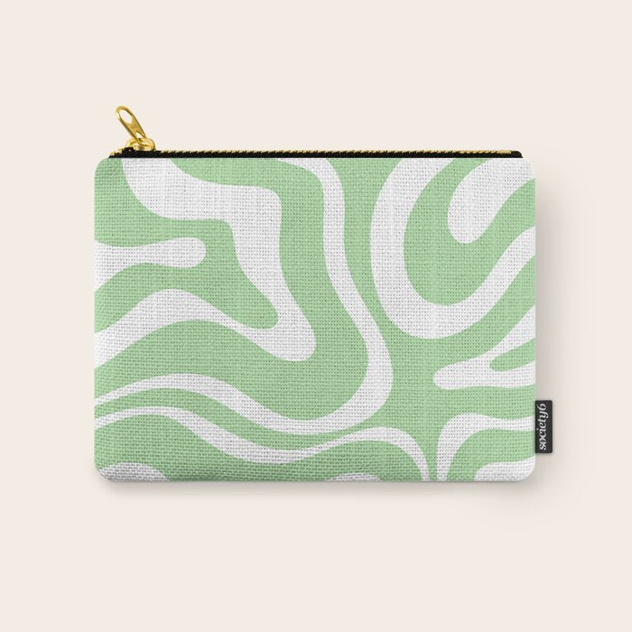 Modern Retro Liquid Swirl Abstract Pattern in Light Matcha Tea Green and White Carry All Pouch Gallery Image 1