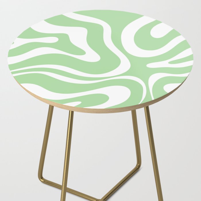 Modern Retro Liquid Swirl Abstract Pattern in Light Matcha Tea Green and White Side Table Gallery Image 2