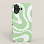 Modern Retro Liquid Swirl Abstract Pattern in Light Matcha Tea Green and White iPhone Case Gallery Image 1